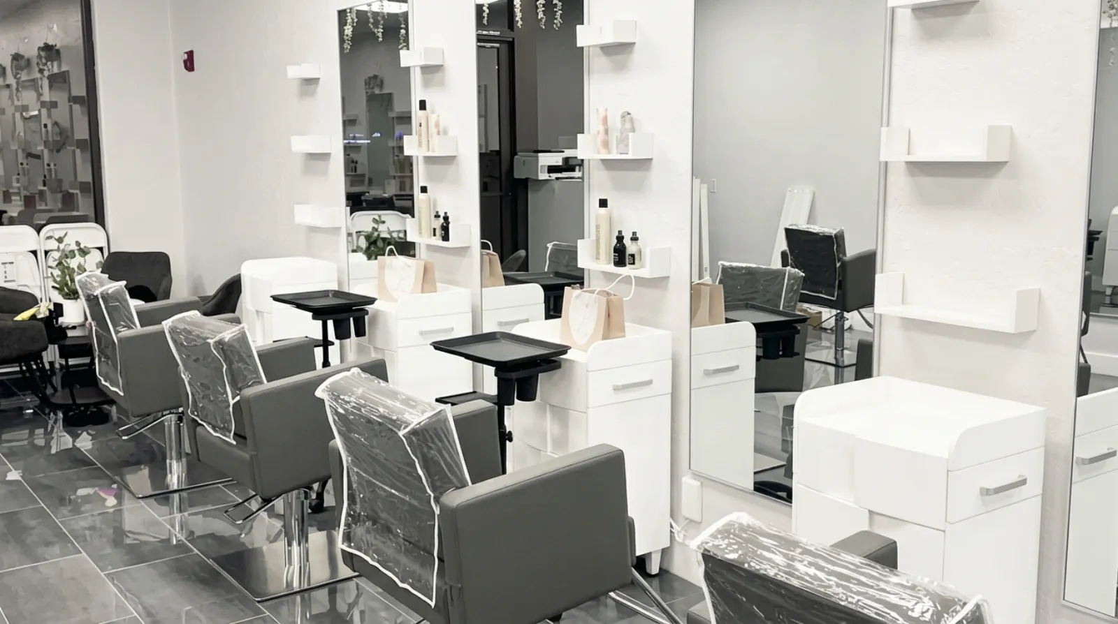 Hair styling stations at The Savvy Stylist hair salon in Gilbert
